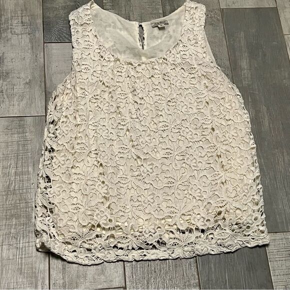 Lucky Brand Ivory Lace Eyelet Overlay Sleeveless Tank Top Fairy Tunic Shell M - Picture 5 of 12